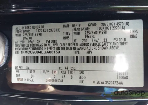 2020 Ford Escape Titanium из США, поврежденный, VIN 1FMCU9J94LUA08159